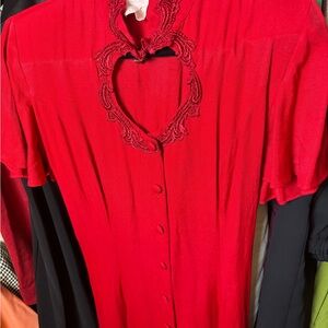 Elegant Red Button-Up Paris Sports Club Vintage Dress